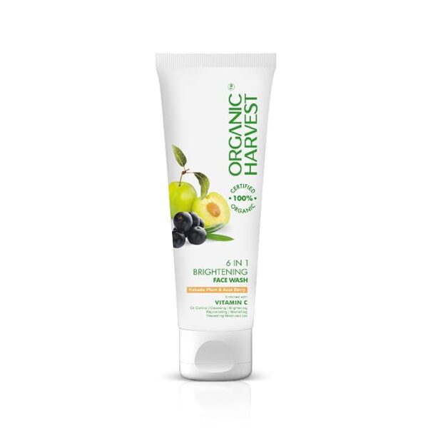 Organic Harvest 6-in-1 Brightening Face Wash: Kakadu Plum & Acai Berry | Daily Use Facewash For Men & Women | 100% American Certified Organic | Sulphate & Paraben-Free 100gm