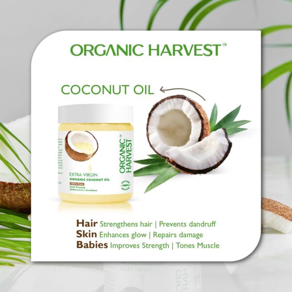 Organic Harvest Extra Virgin Organic Coconut Oil: 100% Pure | For Hair & Skin, Coconut Virgin Oil for Baby Massage, 100% American Certified Organic, Paraben & Sulphate-free, 200ml - Image 4