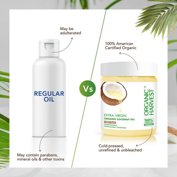 Organic Harvest Extra Virgin Organic Coconut Oil: 100% Pure | For Hair & Skin, Coconut Virgin Oil for Baby Massage, 100% American Certified Organic, Paraben & Sulphate-free, 200ml - Image 2