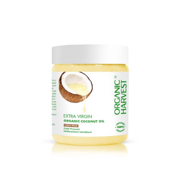 Organic Harvest Extra Virgin Organic Coconut Oil: 100% Pure | For Hair & Skin, Coconut Virgin Oil for Baby Massage, 100% American Certified Organic, Paraben & Sulphate-free, 200ml