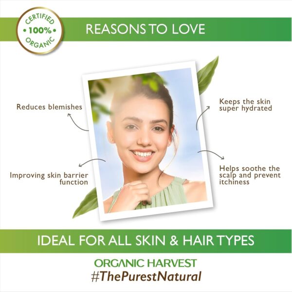 Organic Harvest Aloe Vera Gel: With Organic Glycerine | Moisturizer for Women and Men | Aloe Vera Gel for Face and Hair | 100% American Certified Organic | Sulphate & Paraben-free - 100gm - Image 2