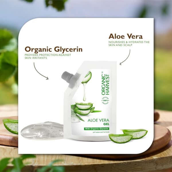 Organic Harvest Aloe Vera Gel: With Organic Glycerine | Moisturizer for Women and Men | Aloe Vera Gel for Face and Hair | 100% American Certified Organic | Sulphate & Paraben-free - 100gm - Image 3