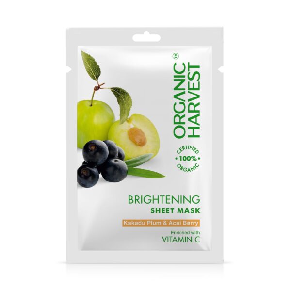 Organic Harvest Brightening Sheet Mask: Kakadu Plum & Acai Berry | Sheet Mask for Glowing Skin | Skin Care for Women & Men| 100% American Certified Organic | 30ml