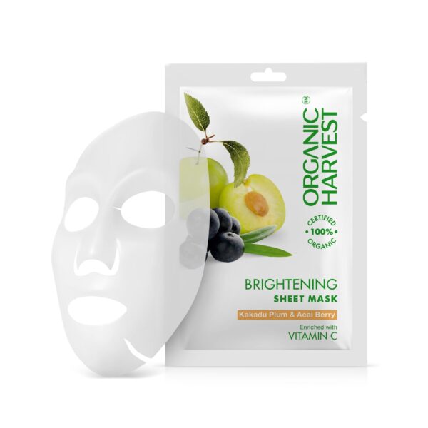 Organic Harvest Brightening Sheet Mask: Kakadu Plum & Acai Berry | Sheet Mask for Glowing Skin | Skin Care for Women & Men| 100% American Certified Organic | 30ml - Image 2