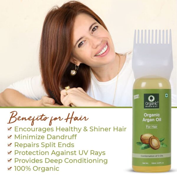 Organic Harvest Organic Argan Hair Oil | For Men & Women | Cold-pressed Moroccan Argan Oil For Soft, Silky & Smooth Hair | 100% American Certified Organic | Sulphate & Paraben-free - 150ml - Image 2