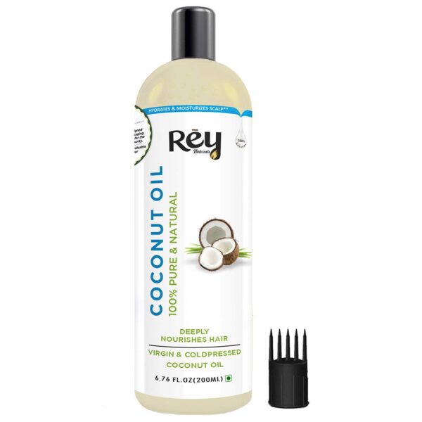 Rey Naturals Extra Virgin Cold Pressed Coconut Oil For Men & Women | Hair Oil For Strong Hair, Improved Scalp Condition | Ideal For All Type Skin & Hair Types - 200ml
