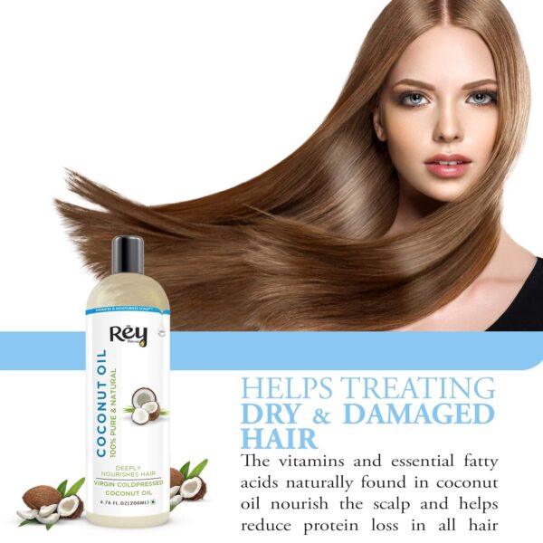 Rey Naturals Extra Virgin Cold Pressed Coconut Oil For Men & Women | Hair Oil For Strong Hair, Improved Scalp Condition | Ideal For All Type Skin & Hair Types - 200ml - Image 3